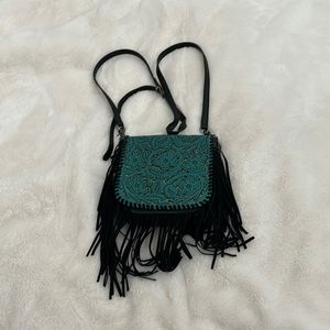 Teal Leather Fringe purse